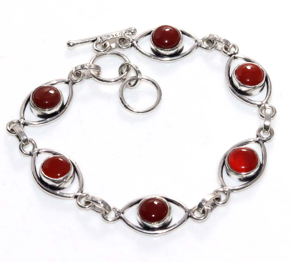 Pretty Carnelian 925 Silver Plated Bracelet 8" Must Have Jewelry Trendy K8u33