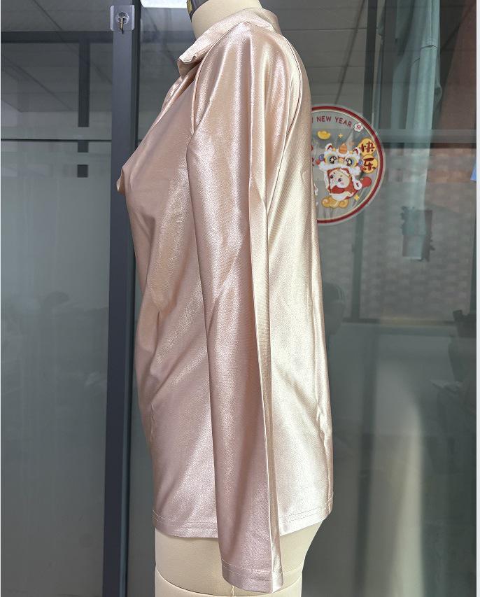 2025 Elegante Simples Gola Alta Gola Camisa Top Feminino