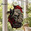 Occult Bedroom Decor Acrylic Skull Women Bat Window Hanging Decor, Vintage Gothic Door Ornament, Decorative Sign Spooky Wall Art for Home, Dark