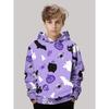 Boys' Halloween hoodie with pumpkin and cat patterns, long sleeved purple hoodie, suitable for trick or treating activities, daily autumn
