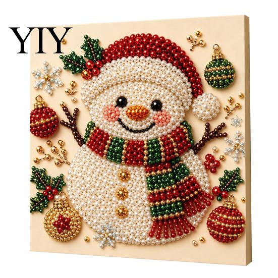 Numbered Canvas Painting Christmas Faux Pearl Art Kit, Santa Snowy Cottage DIY Kits for Adults 3D Bead Craft Set Adults, Home Winter Holiday