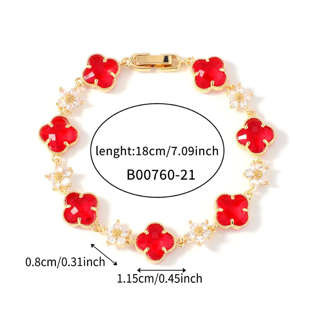 Classic and Fashionable Women's Brass Bracelets Luxury Zircon Four-leaf Clover Copper Jewelry