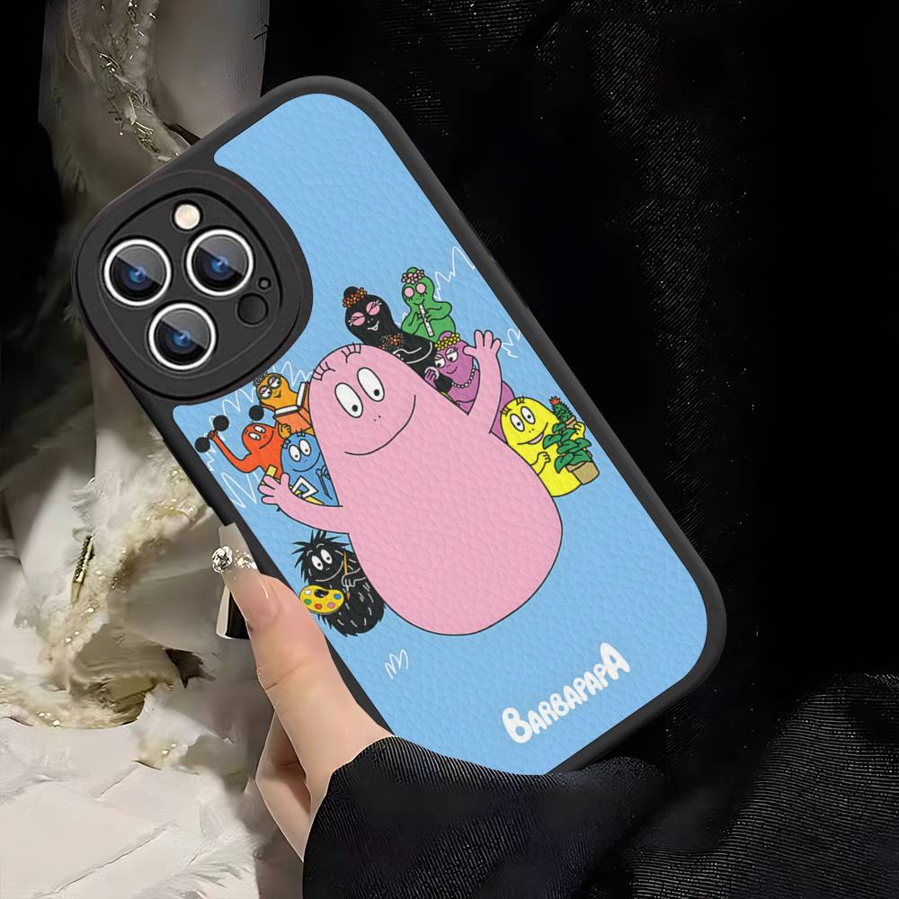 Cartoon Barbapapa Phone Case For IPhone 16 15 14 13 12 11 Pro Max Plus Leather Soft Cover