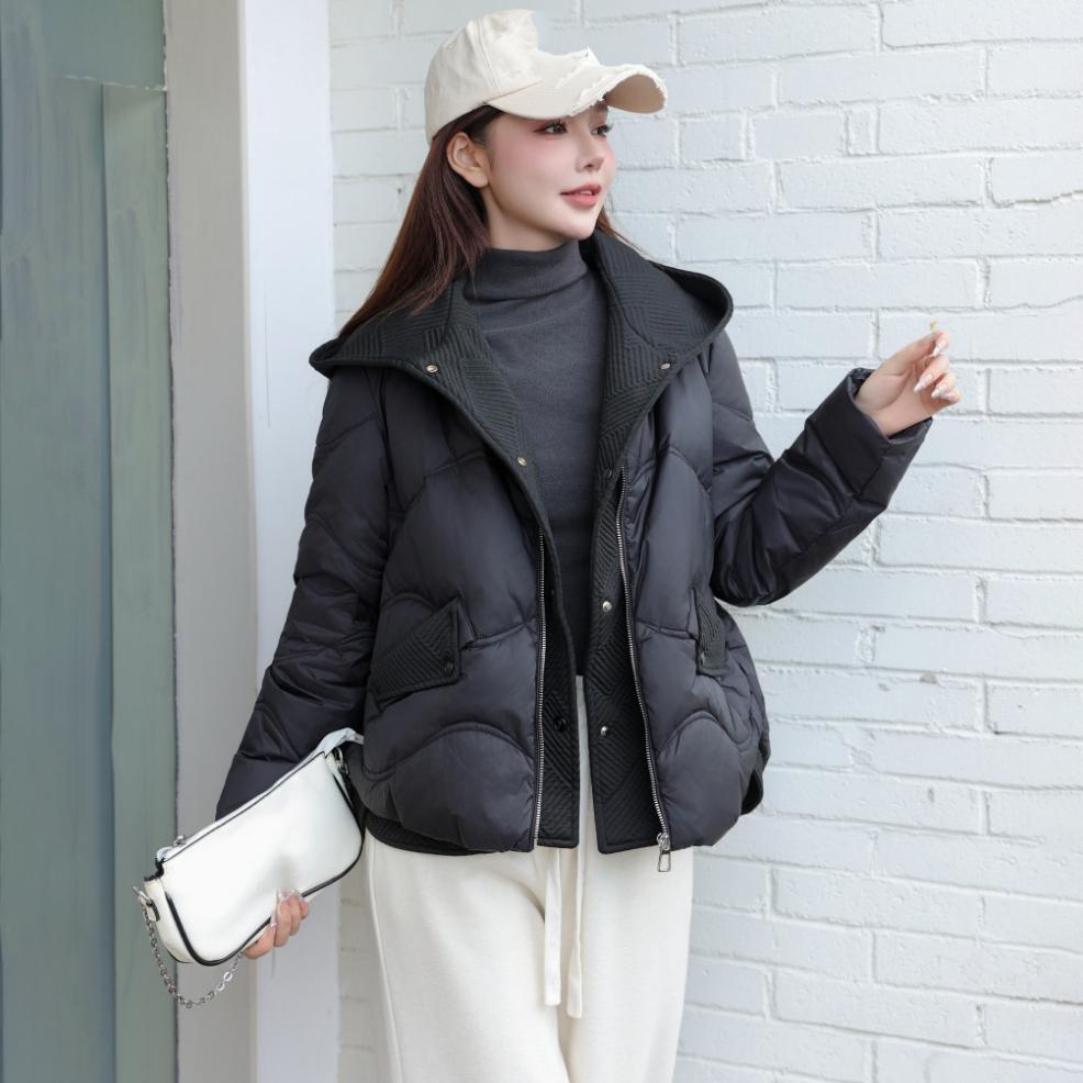 2026 New Down Jacket Hooded Women S Winter Short Fashion White Duck Down Plus Size S чёрный