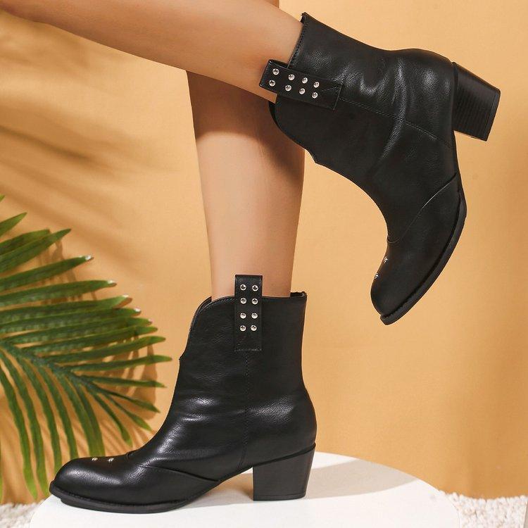 Big Size 43 Vintage Black Cowboy Boots Women Retro Leopard 5cm Heels Mid-calf Boots Shoes Winter Beige Cowgirls Western Boots