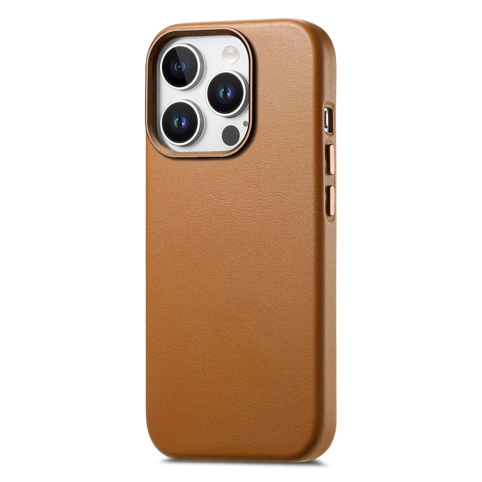 

For iPhone 16 Pro Max Case Leather+TPU Shockproof Phone Cover with Metal Buttons Yellow