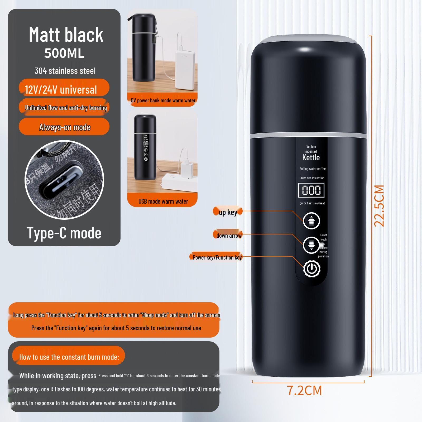 Автомобильный электрочайник двойного напряжения: Умная термокружка с подогревом USB для 12 В/24 В