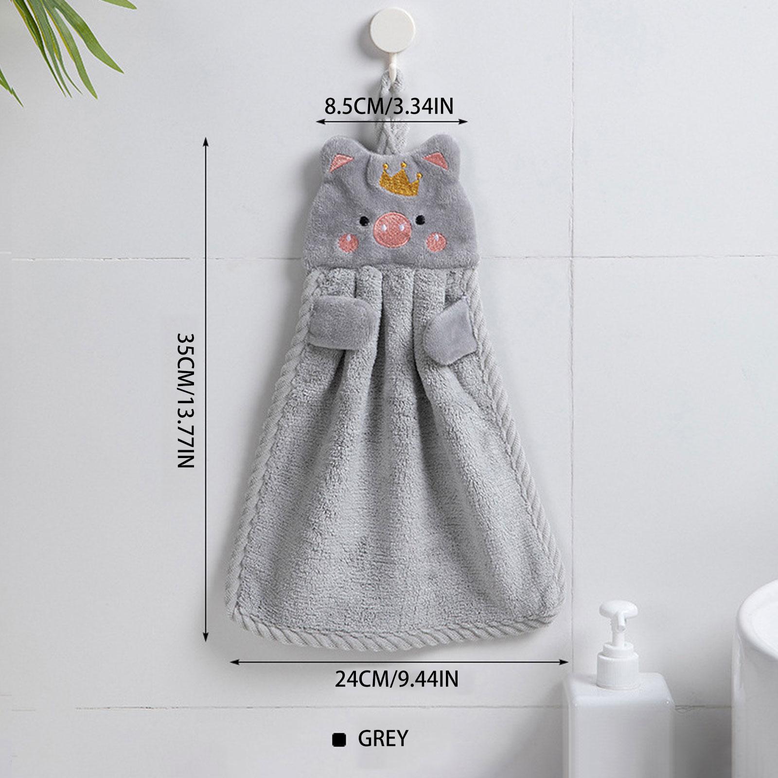 

Милое полотенце для рук в виде свиньи, бытовые махровые полотенца из кораллового бархата для ванной комнаты, кухни, мягкие петли для подвешивания, быстросохнущие впитывающие салфетки, полотенце серый