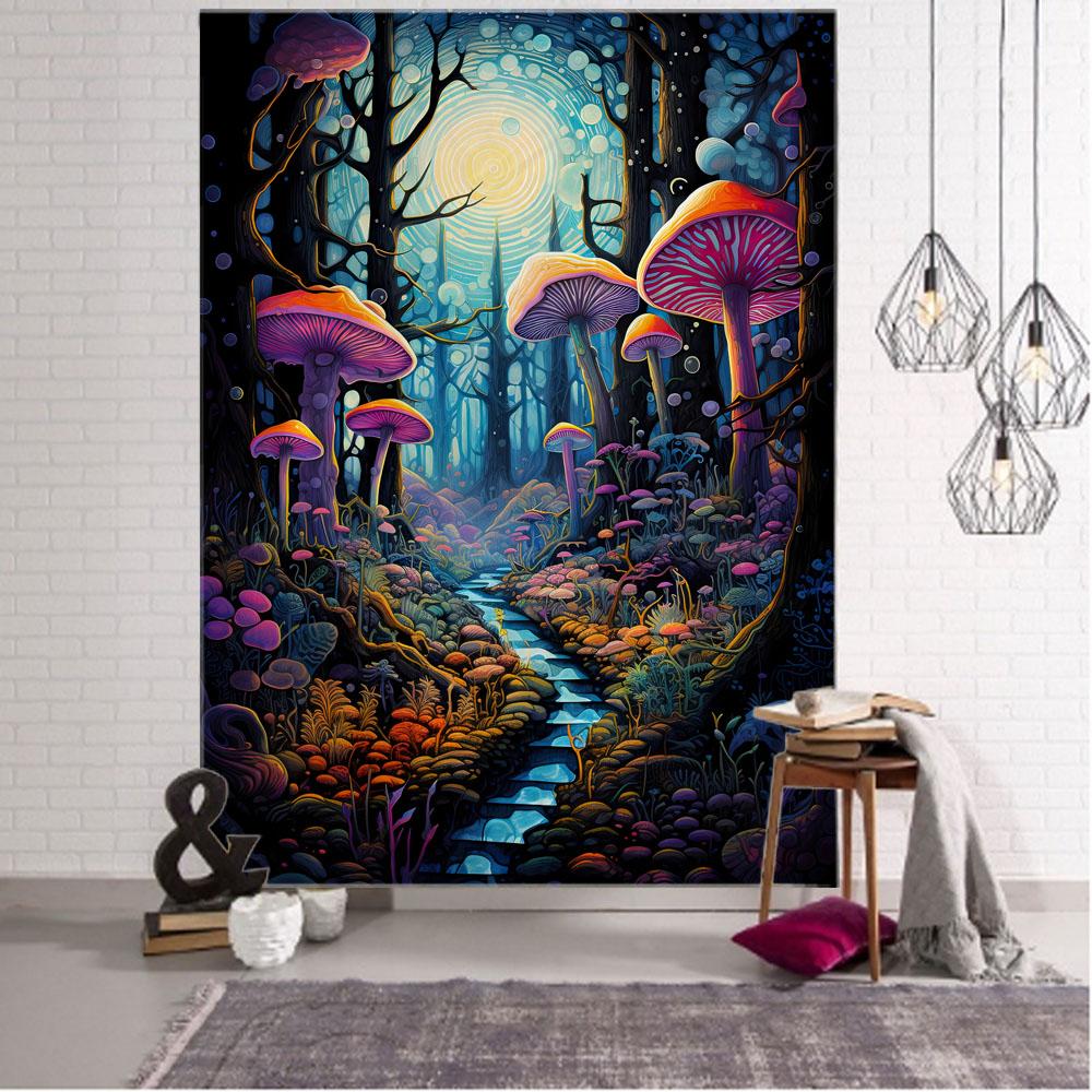Fairy Tale Mushroom Forest Tapestry Wall Hanging Aesthetic Decoration Blanket Bed Sheet Living Room Bedroom Background Poster