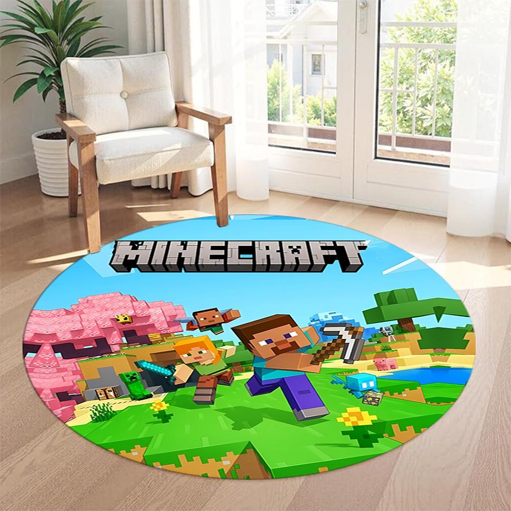 Minecraft Round Floor Rug Suitable for Bedrooms Foyer Game Room Study room Antislip Round Carpet Anime Office Decor Gift for Festivals