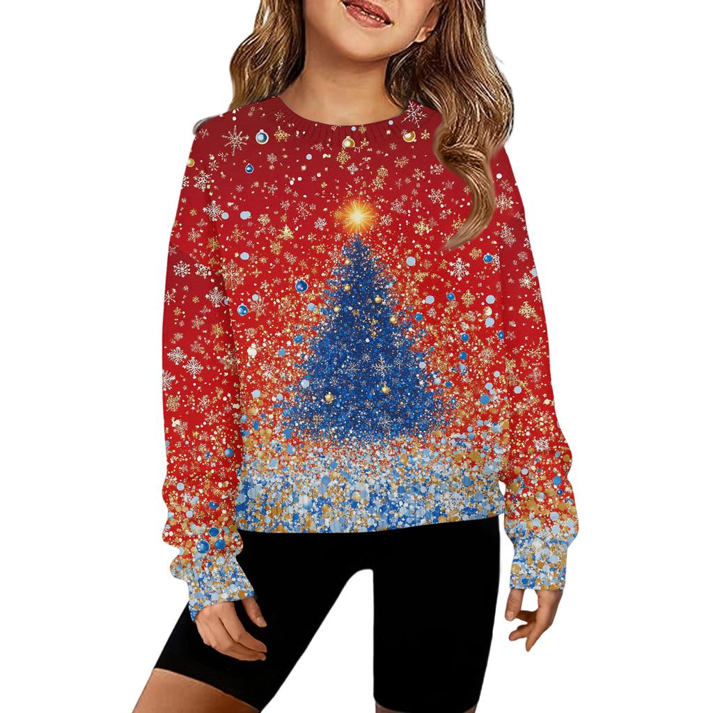 Girls' Hooded Knitted Pullover Round Neck Long Sleeve Top