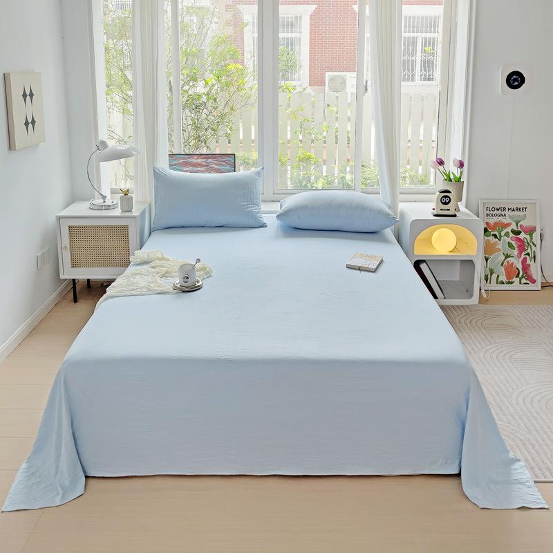 Solid-color Japanese Washed Cotton Bed Sheet - Simple Cotton Minimalist Style Bed Cover Pair of pillowcases