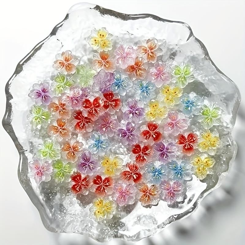 100/200pcs 3D Flower Nail Charms Ice Translucent Flower Nail Charms Flower Nail Art Charms Luminous Flower Nail Designs Resin Pe