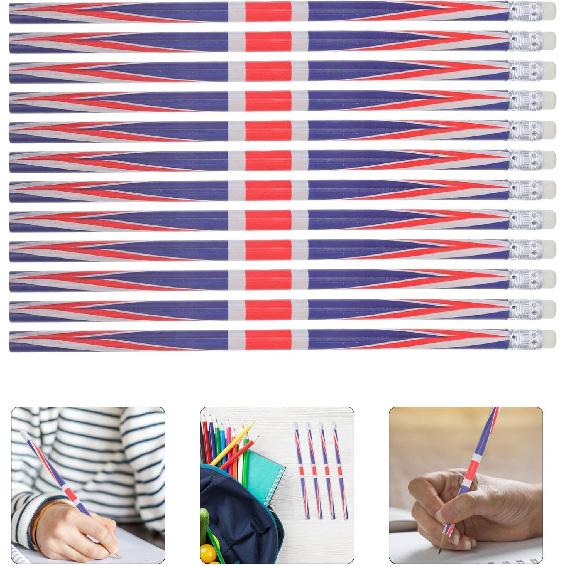 60pcs England Flag Wooden Pencils Multi-use Decorative Writing Pencils for School Office and Art Lightweight Portable Sketching Drafting Supplies