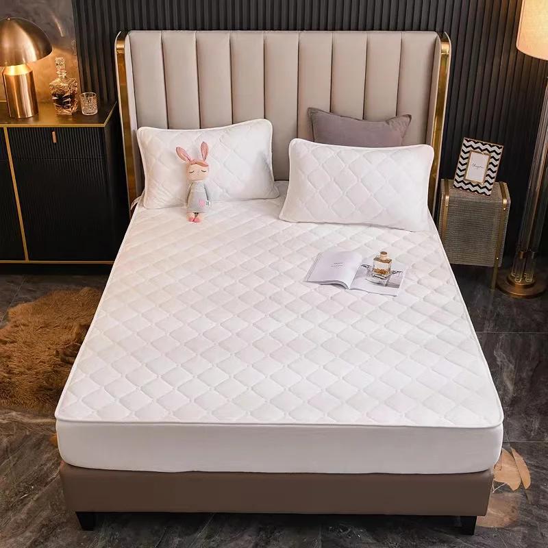 Kristall-Samt, dicker, gesteppter Matratzenbezug, warmer weicher Plüsch, gestepptes Spannbettlaken für Queen-Size-Betten, ohne Kissenbezug