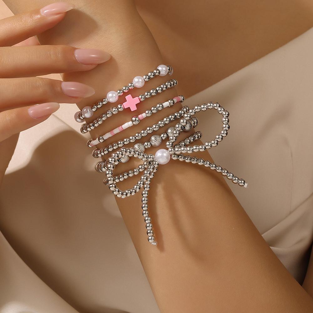 Geometric Pearl And Cross Multilayer Bracelet For Women With Handmade Craftsmanship