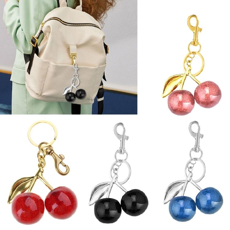 Fashionable Cherry Key Rings Stylish Cherry Bag Ornament Keychain Crystal Alloy Versatile Key Rings Accessory