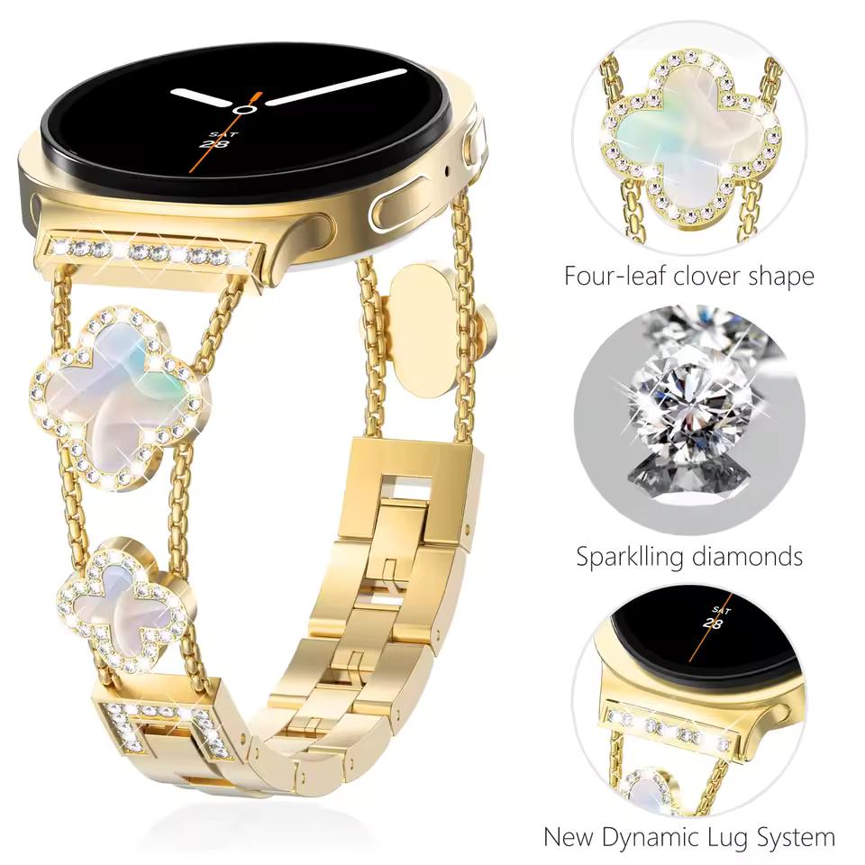 Diamantarmband für Samsung Galaxy Watch8 44mm 40mm Kleeblatt-Design Luxus Damen Ultra 47mm Armband für Samsung Galaxy 8 Classic 46mm Correa