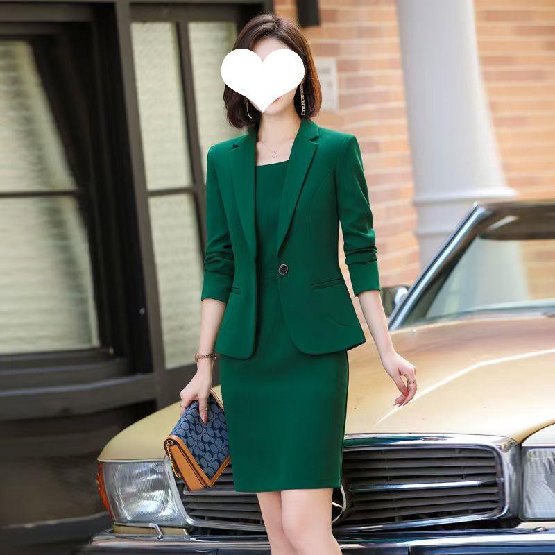 

Женский облегающий костюм-платье из двух предметов - Новинка весна/лето 2026 для делового стиля 4XL зелёный