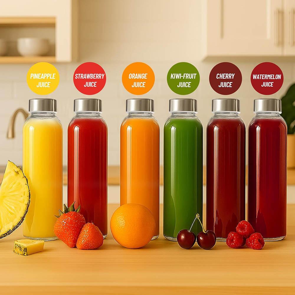 Clear Glass Bottles 18 oz,Reusable Glass Water Bottles with Stainless Steel Cap for Juicing,Refrigerator,Juice Water Bottle