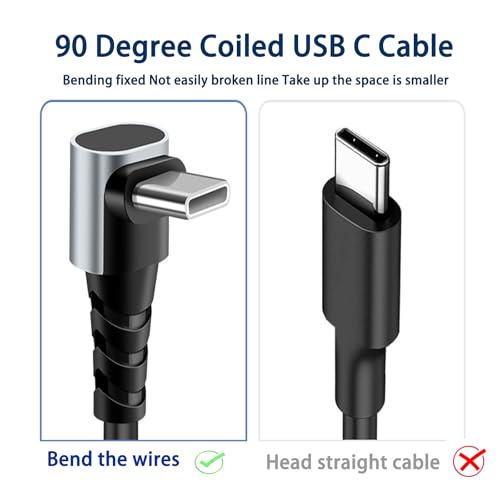 2 packs of 60W spiral telescopic USB-C fast charging data cable 90 degree elbow spring cable black