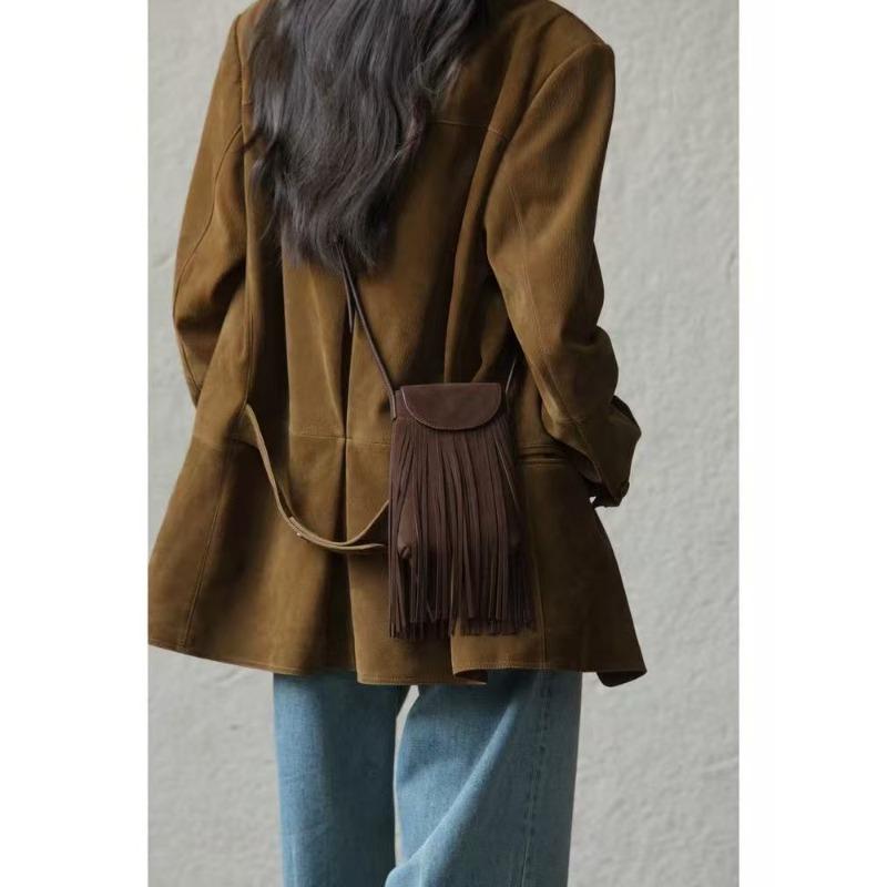 

Western denim crossbody small bag women s new shoulder bag brown bohemian retro fringed bag темно-коричневого кольору