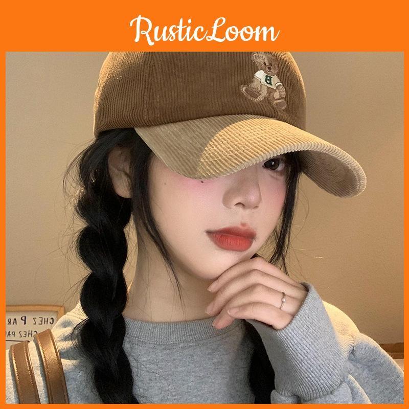 Corduroy Bear Cozy Embroidered Cap For Women In Stylish Colors For Fall Winter
