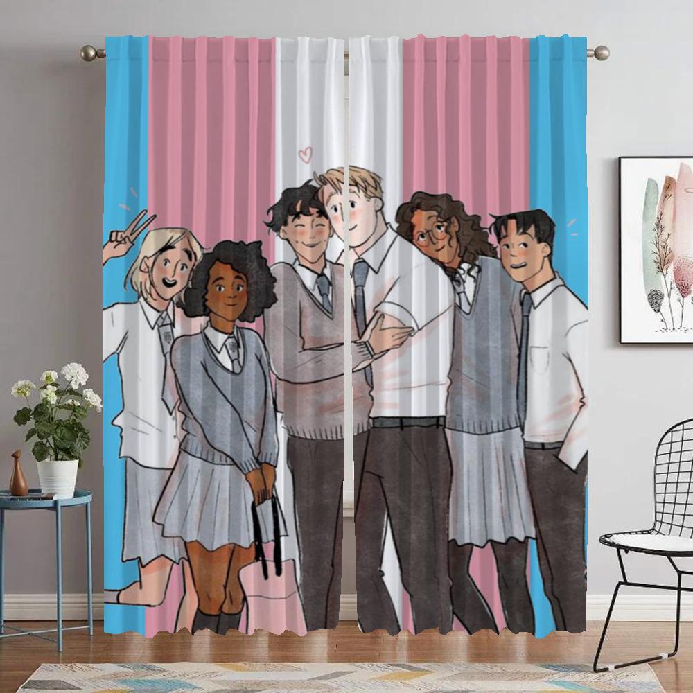 Heartstopper Kitchen Curtains for Living Room Curtain Shades Partition Tulle for Bedroom Halloween Decoration Curtains 2 Pieces