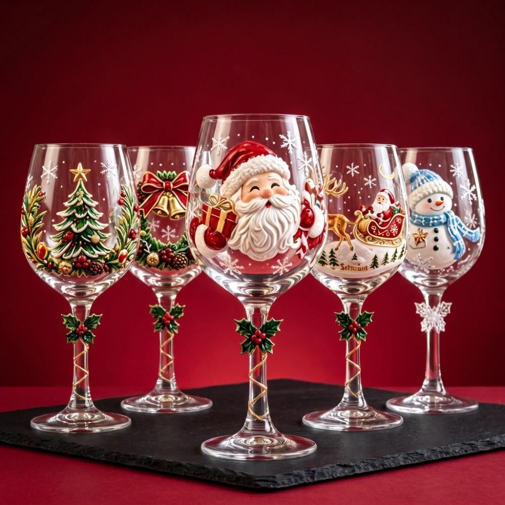 Santa Claus Clear Stemmed Cup Snowman Glass Goblet Decorative Christmas Wine Glass Gift