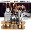 16Pcs 750ml Stainless Steel Bar Cocktail Shaker Set Barware Set Shaker Set with Wooden Rack For Bartender Drink Party Bar Tool
