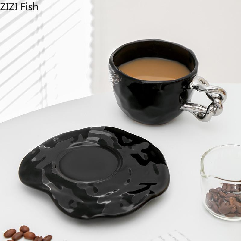 Creative Ceramic Coffee Cup and Dish Set Hotel Cafe Cappuccino Latte Coffee Cup Home Breakfast Milk Cup Office Mug Friend Gift