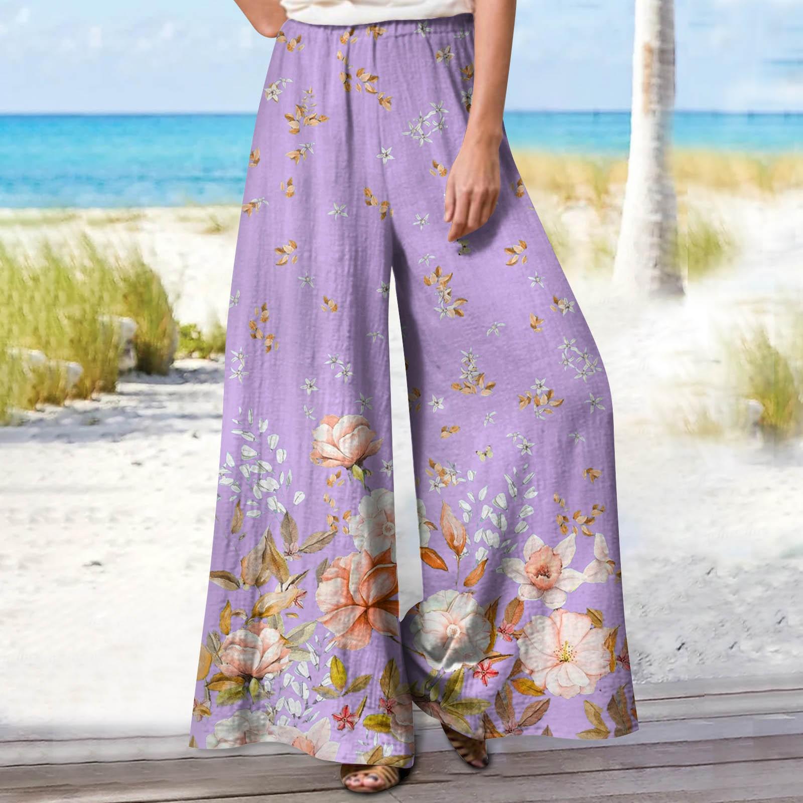 

Женские летние свободные повседневные широкие брюки с эластичной резинкой на талии и брюками S фиолетовый