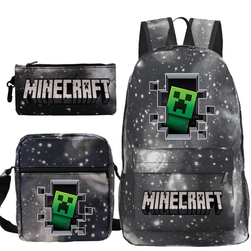 Game Minecraft Printed Children'S School Bag Oblique Span Bag Stationery Pencil Bag Student Backpack Set