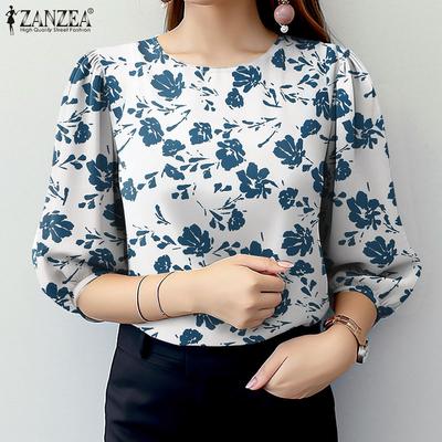 Women Casual O-neck 3/4 Sleeve Summer Print Blouse