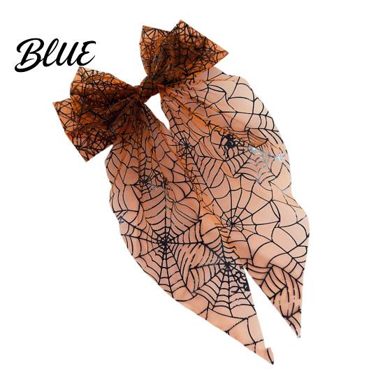 Bow Clip with Long Tails Halloween Spider Web Hair Clip Pumpkin Eyeball Tulle Tails Women Accessories for Holiday Party
