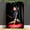 Billiards Wall Art D Poster Metal Sports Decor with Player  Woman Pool Stick Modern Game Room Gift Durable Rectangle Sign