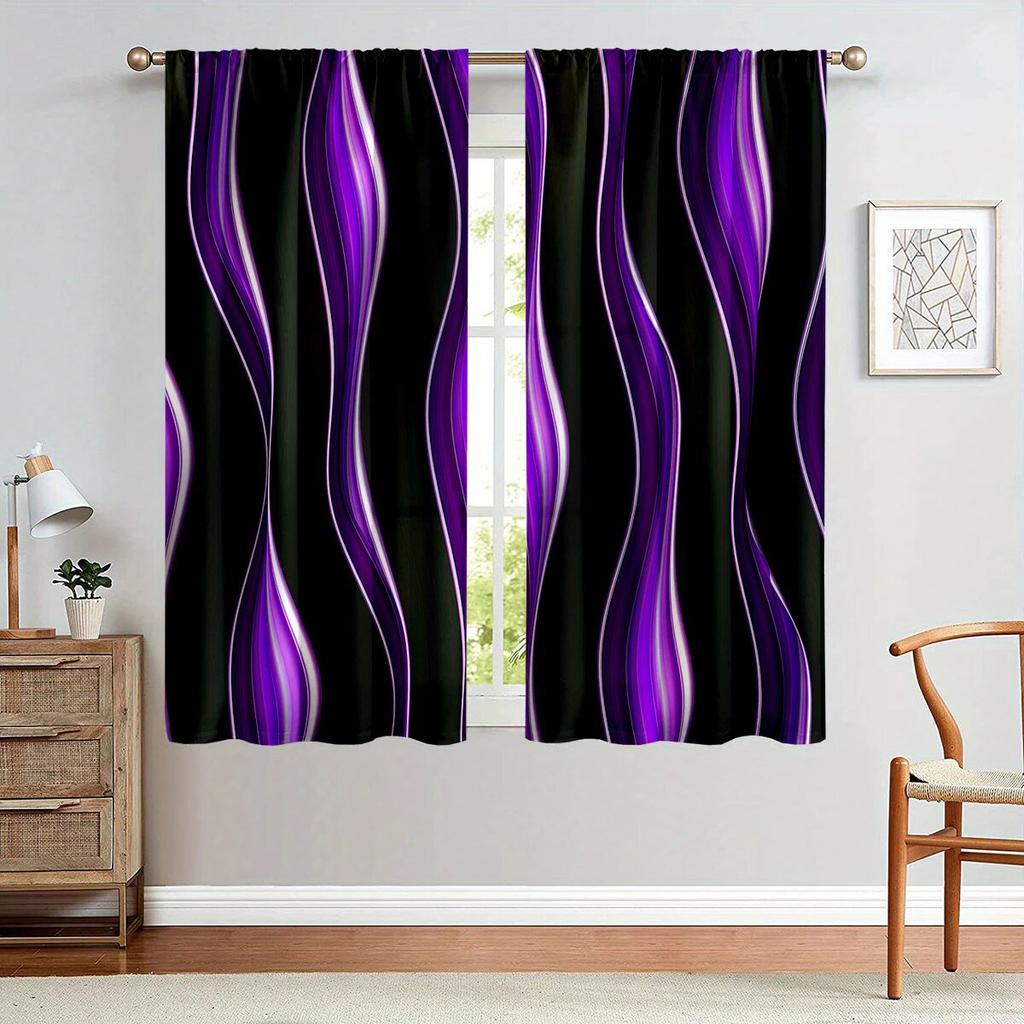 Purple and black striped printed curtains, a light and comfortable decoration for the living room, bedroom and kitchen