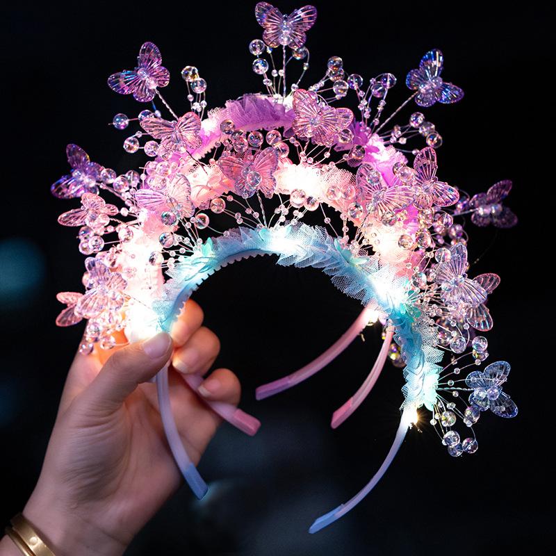 Leuchtender Schmetterlings-Haarclip – LED-Aufleuchtendes Stirnband für Konzerte & Fotoshootings, USB-aufladbar (Roségold)