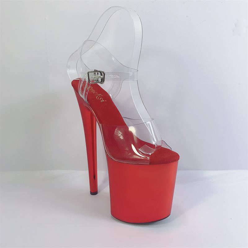 Женские летние прозрачные босоножки на толстом каблуке с кристаллами — фото 8