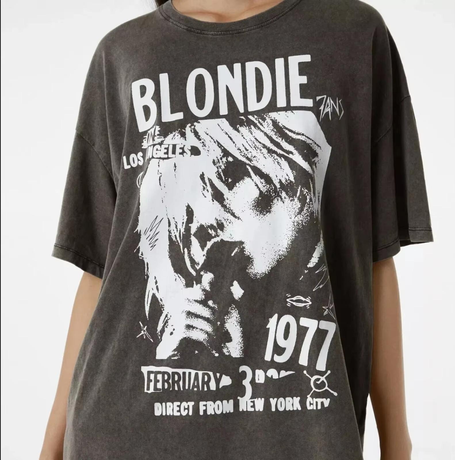 Huiteng12 Blondie Shirt Blond Zwart Korte Mouw Polyester T-shirt Zomer Heren en Dames Los en Ademend T-shirt Top L