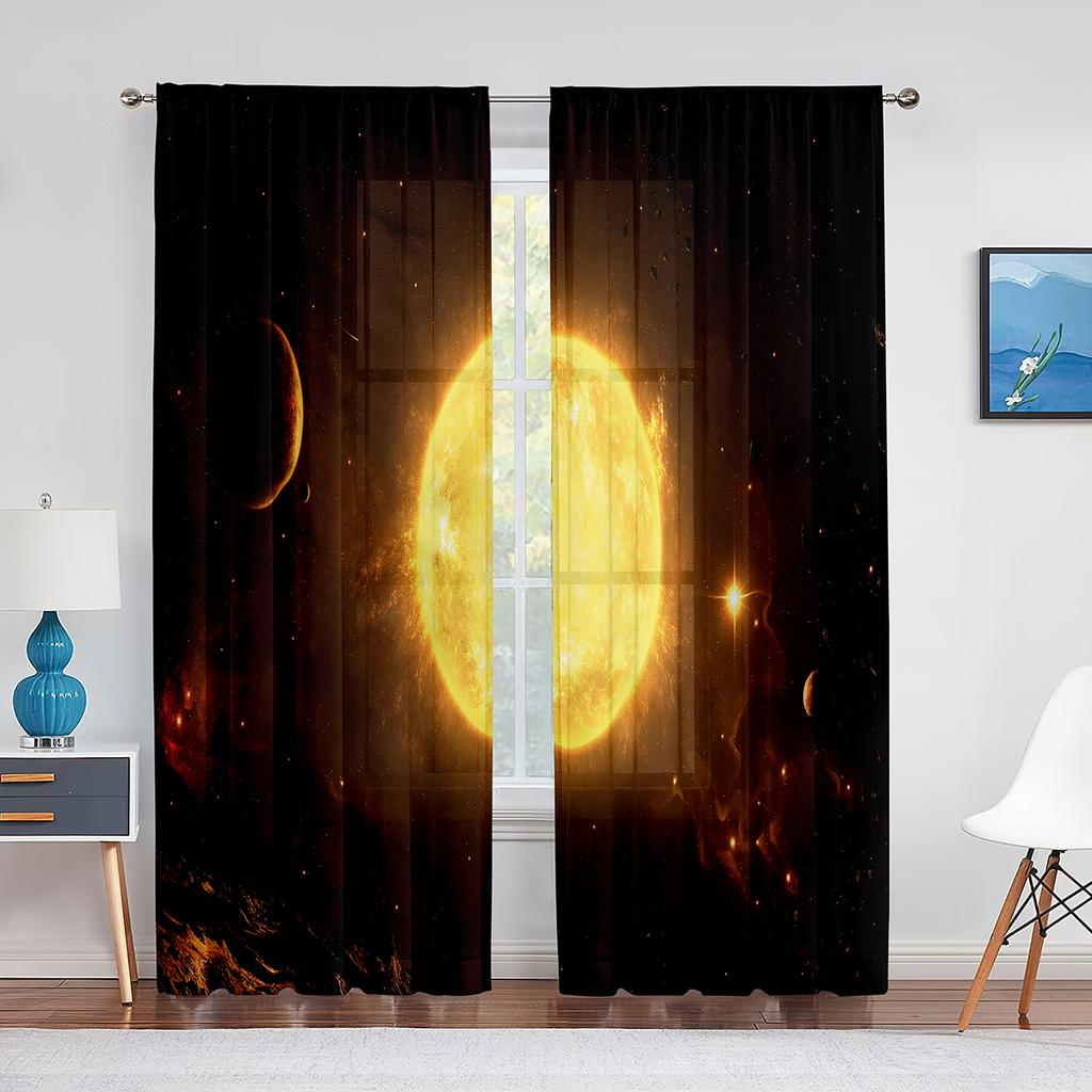 Space Planet Earth Mars Mercury Galaxy Tulle Curtains for Home Office Window Bedroom Kitchen Modern Chiffon Sheer Voile Curtain