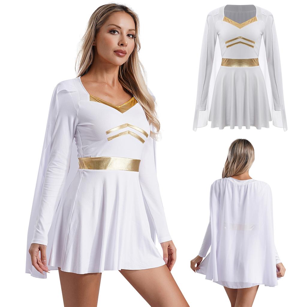 Costume de cosplay d'Halloween Costume grec-romain Robe fantaisie de reine en toge antique Robe cape en mousseline de soie pour déguisement romain Rôles de cinéma