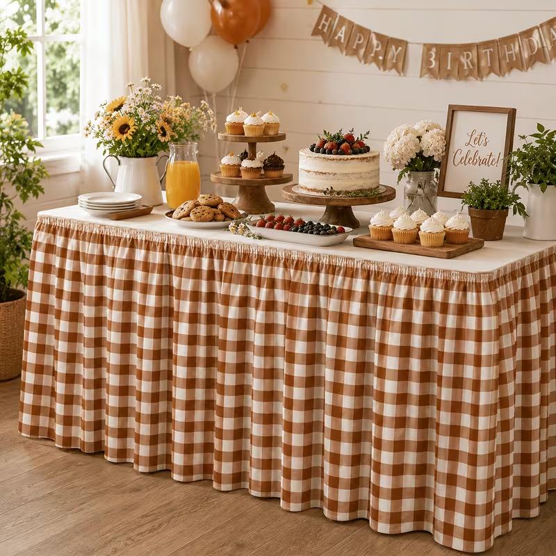 Pastoral Grid Party Decor Table Skirt Home Living Room Dustproof Dining Tables Cafe Dessert Table Background Table Surround