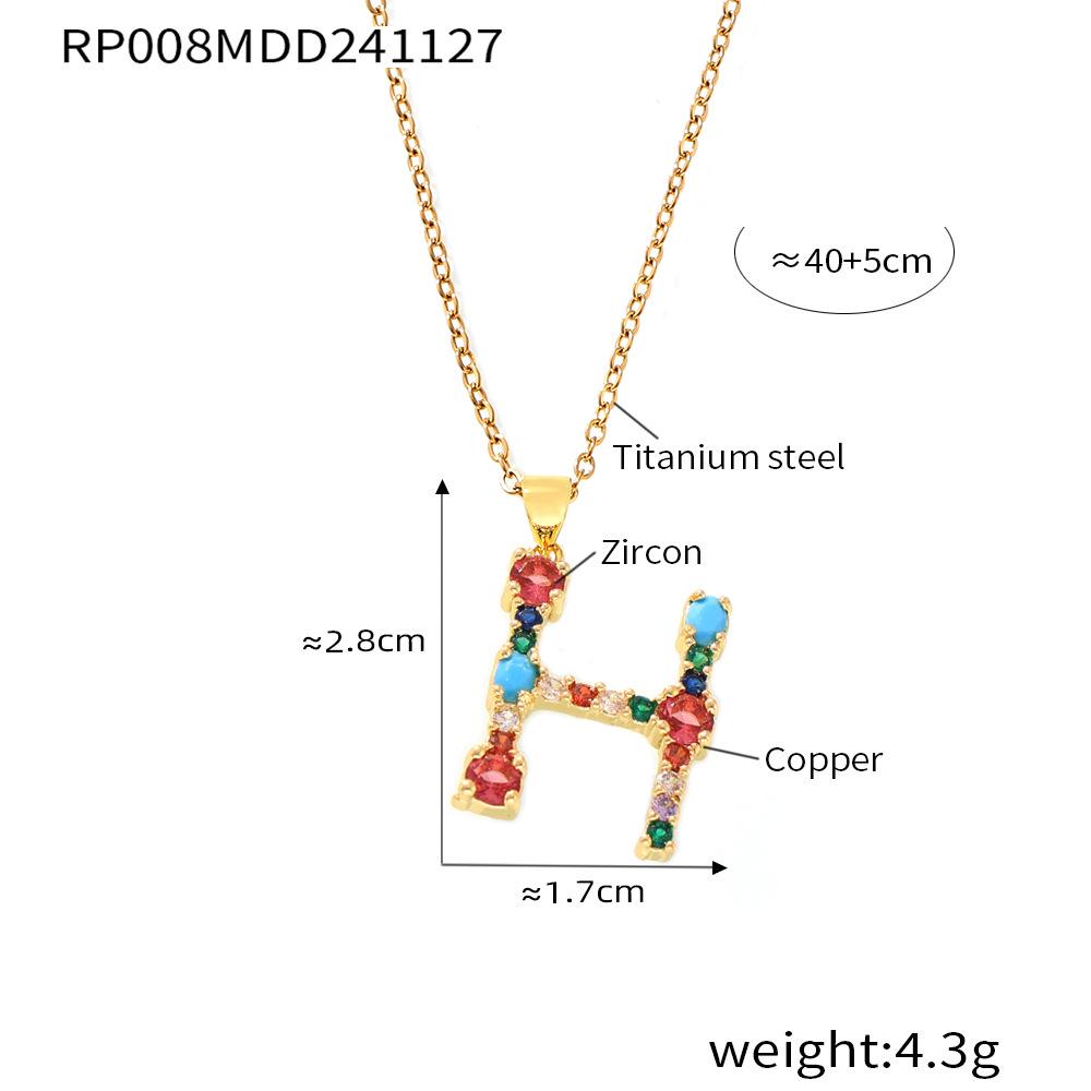 Colorful Zircon Alphabet Pendant Necklace - Hip-Hop Style