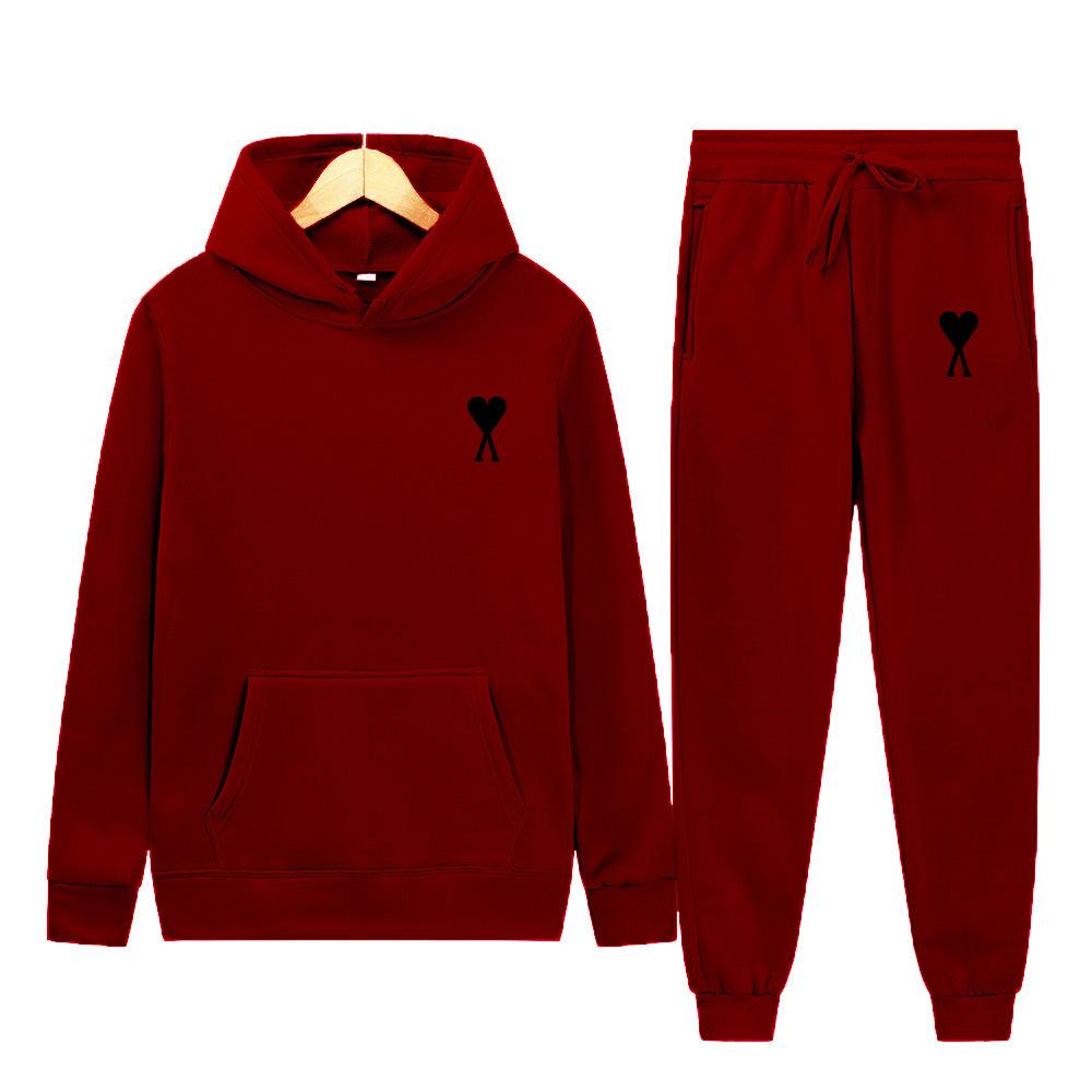 Spring Tide Brand Aml Classic Big Love Printing Men and Women the Same Couple Hooded Sweater Set