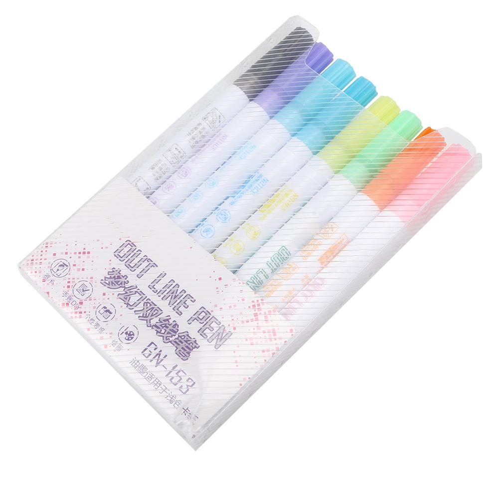 8Pcs Double Line Pen Color DIY Drawing Marker Highlighter Stationery Art Supplies