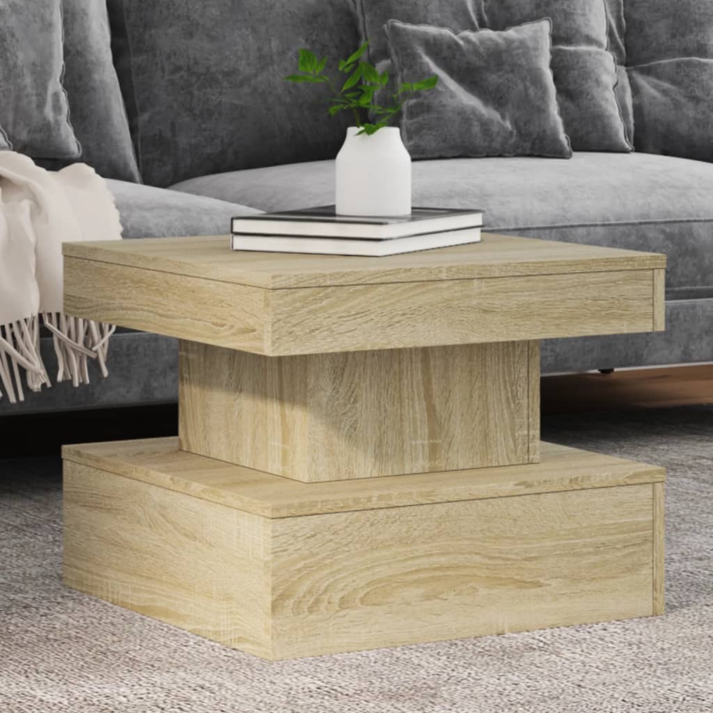  LED Coffee Table, Sonoma Oak, 50x50x40 Cm