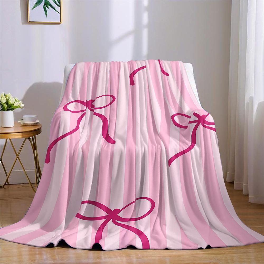 Crimson Bow Stripe Flannel Blanket Warm Soft Halloween Christmas Couch Warm Cozy Decorative Decor Gift for All Season