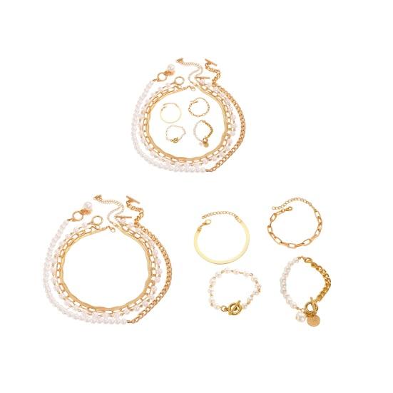 1 Ensemble Bracelet Collier Boucle OT Chaînes Cubaines Perles Imitation Collier à Longueur Réglable Bijoux à Superposer Cadeau