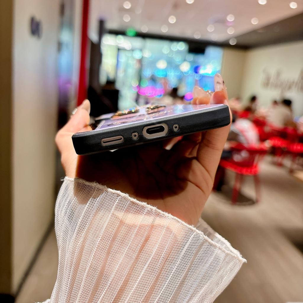 Pro Samsung Galaxy A36 5G Pouzdro Kamínky Dekor Stojánek TPU+PC Motýl Květinový Kryt na Telefon